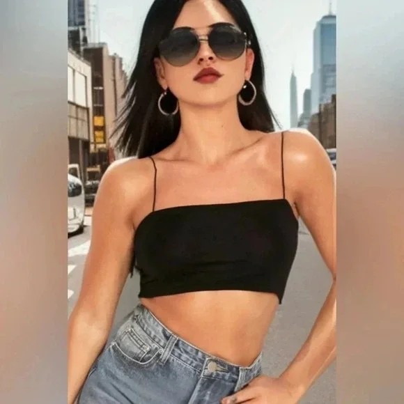 Zara/💰2 FOR $10💰Black ribbed crop top/ Size US S - Picture 2 of 9